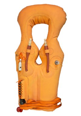 Can yeleği beyaz zemin üzerine izole yolcular için