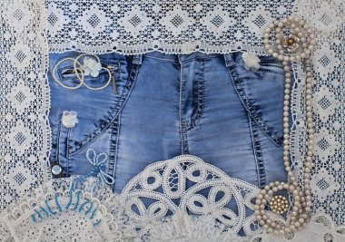 dantel ve Bayan Takı denim arka plan