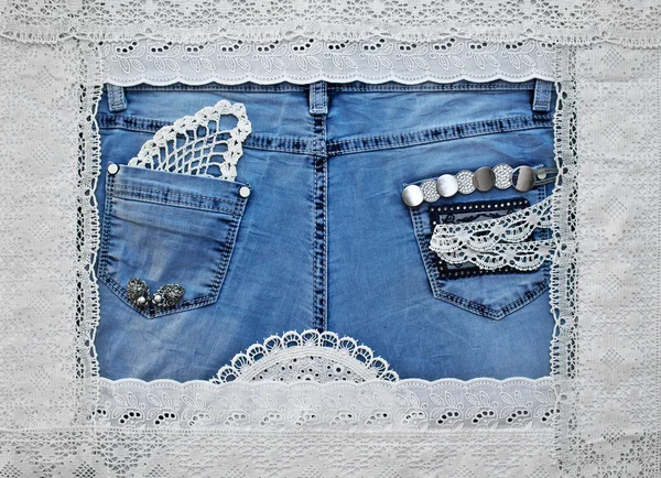 Lindo marco con encaje y jeans — Foto de Stock