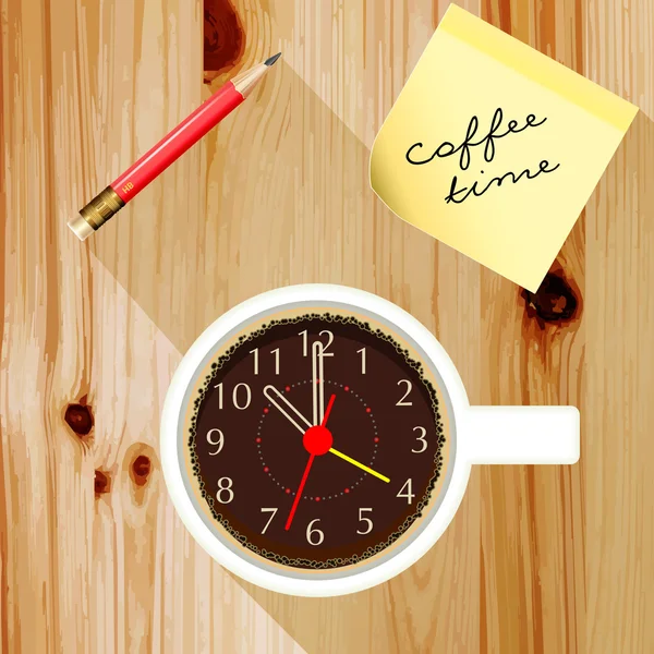 Γραφείο με ένα φλιτζάνι καφέ με ένα μολύβι, καφέ χρόνο — Διανυσματικό Αρχείο