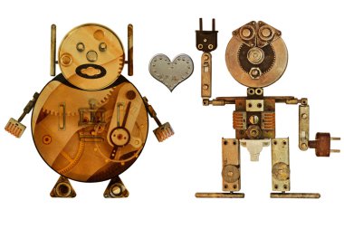 Aşıklar robotlar izole beyaz zemin üzerine