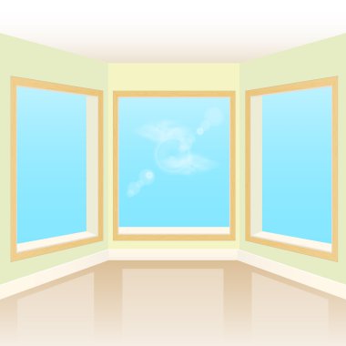 Empty interior room with three windows clipart