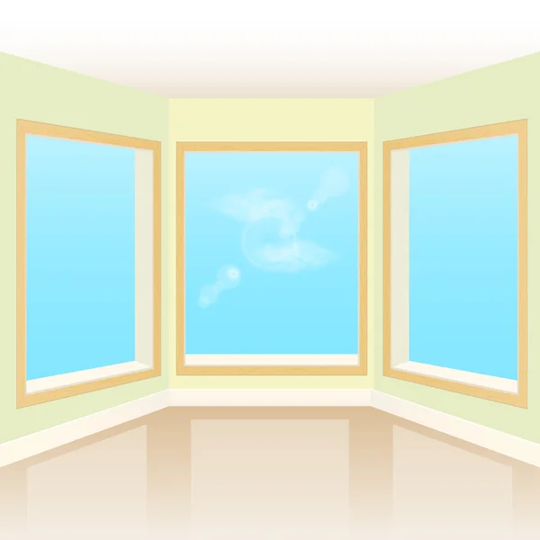 Leerer Innenraum mit drei Fenstern — Stockvektor