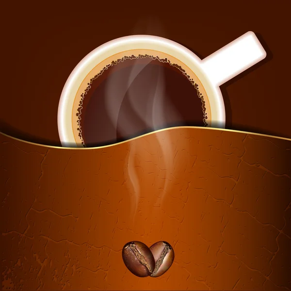 Φλιτζάνι καφέ όμορφο φόντο και κόκκους καφέ — Διανυσματικό Αρχείο