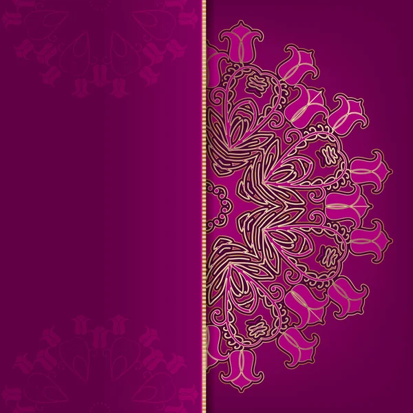 Luxury dark pink card with gold ornament — Stok Vektör