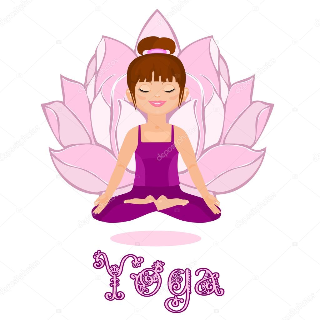 Молодая Женщина В Позе Лотоса. Занятия Йогой Векторное Изображение.