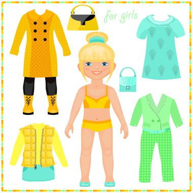 moda giysiler bir dizi olan kağıt oyuncak bebek. 