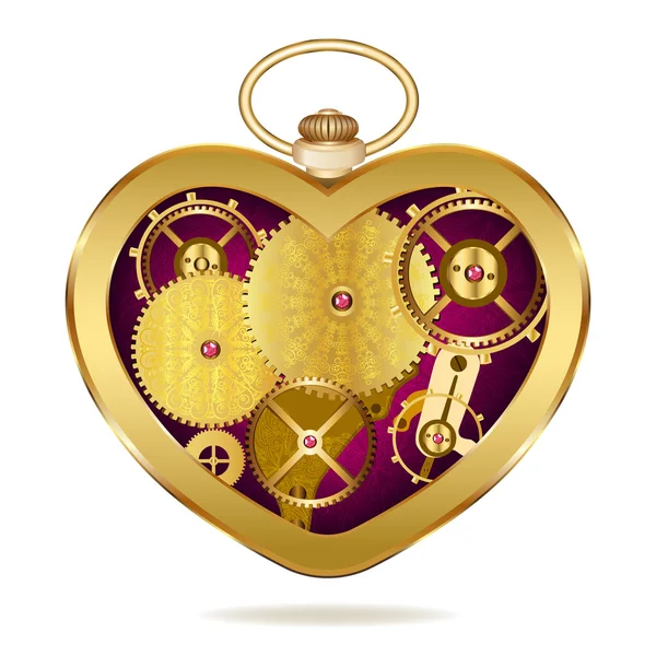Uhrwerk herzförmige Uhr — Stockvektor
