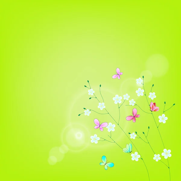 Fondo de verano con flores y mariposas . — Vector de stock