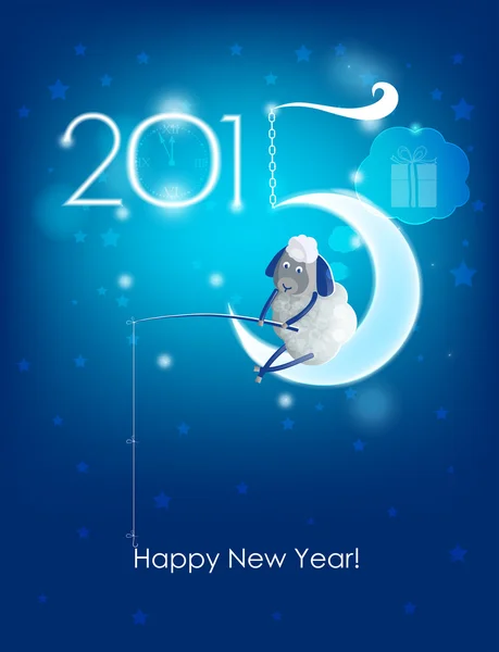 Feliz Ano Novo 2015. Cartão de Natal original. Pesca dos ovinos — Vetor de Stock