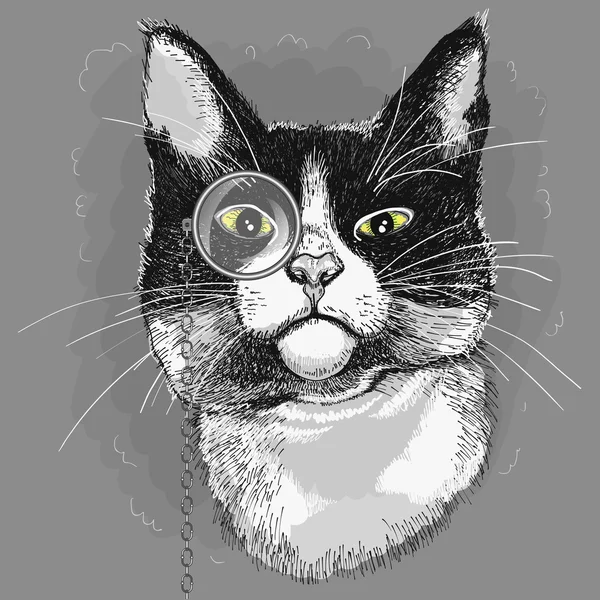 Kat in een monocle — Stockvector