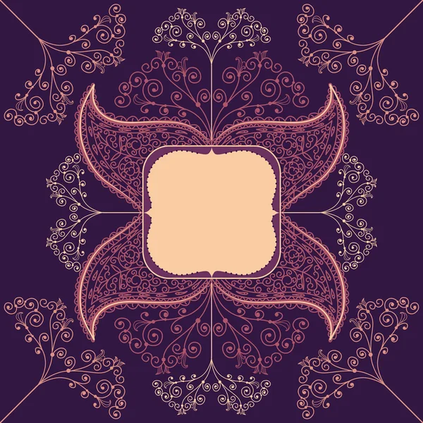 Marco púrpura con flor pintada a mano — Vector de stock