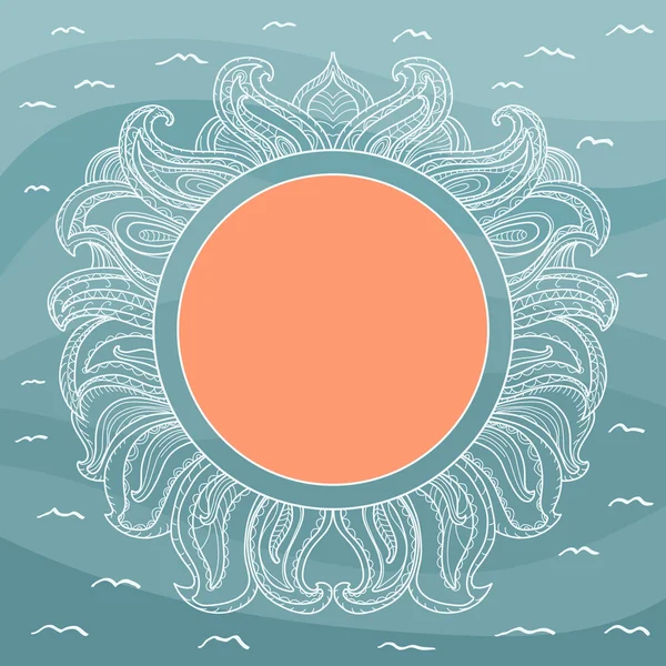 Рамка с абстрактным декоративным солнцем и волнами — стоковый вектор