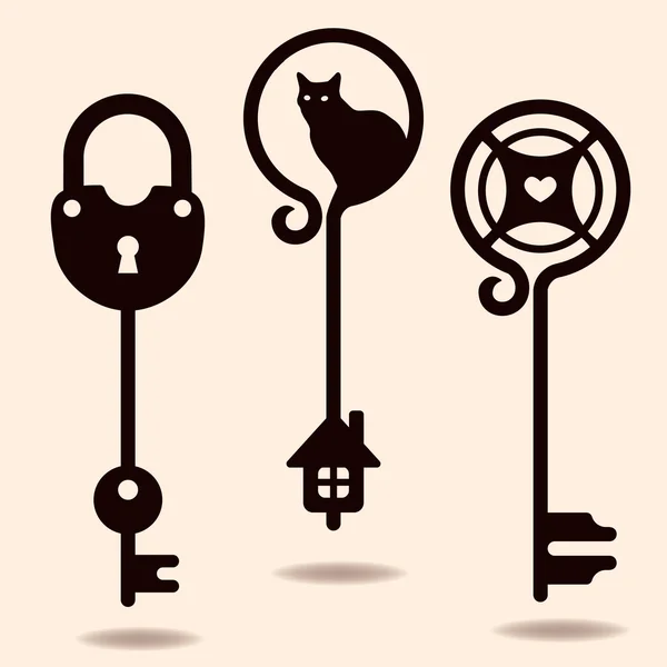 Unique silhouettes of keys — Stock Vector