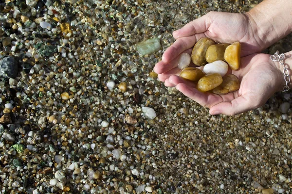 Mains féminines avec pierres de mer — Photo