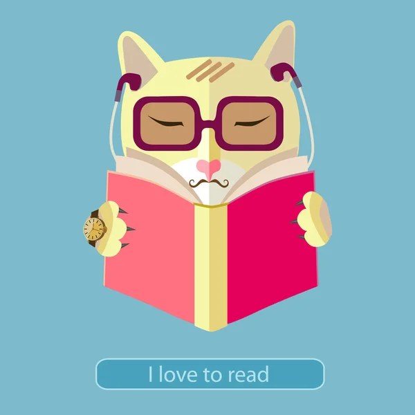 Gato leyendo un libro . — Vector de stock