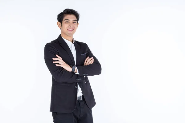 Fashion Retrato Bonito Jovem Asiático Homem Com Braços Dobrados Isolado — Fotografia de Stock