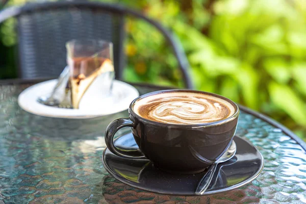 Hot Coffee Latte Latte Art Milk Foam Cup Mug Homemade — Stock Photo, Image