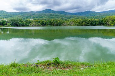 Ang Kaew Chiang Mai Üniversitesi 'nde ve Doi Suthep doğa ormanlarında halka açık bir gezi gölü manzarası..