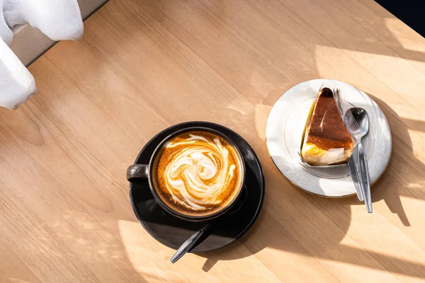 Hot Coffee Latte Latte Art Milk Foam Cup Mug Homemade — Stock Photo, Image