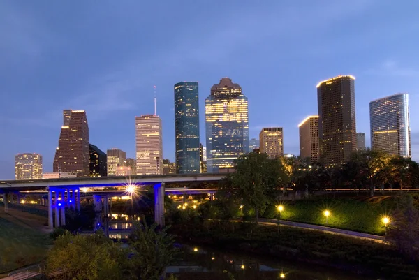 Houston skyline w nocy — Zdjęcie stockowe