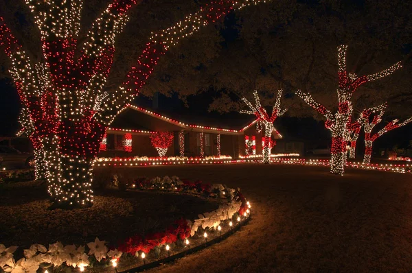 Luzes de Natal vermelhas e brancas Fotografias De Stock Royalty-Free