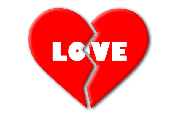 Beyaz aşk üzerine kırmızı kırık kalple izole beyaz arka plan