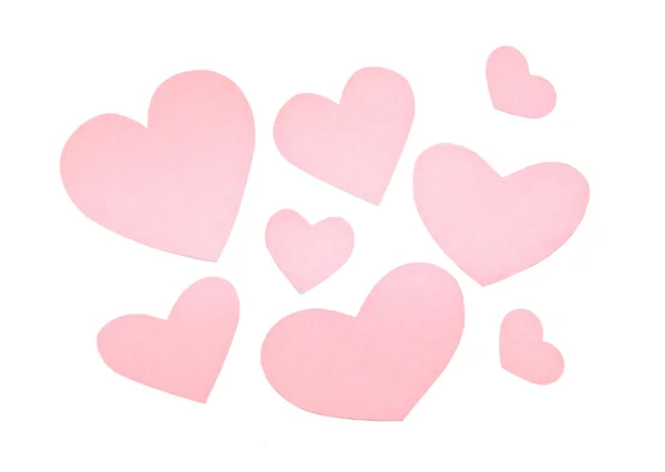 Verious rosa papper hjärtan på isolerade vit bakgrund — Stockfoto