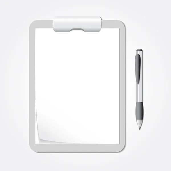 Vector Clipboard com folhas de papel e uma caneta — Vetor de Stock