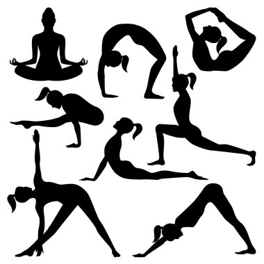 Vector silhouettes of yoga positions clipart