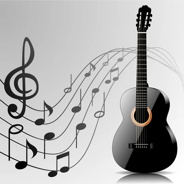 Fundo musical abstrato com guitarra e notas — Vetor de Stock