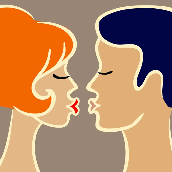 Romantische cartoon illustratie van het paar te kussen — Stockvector