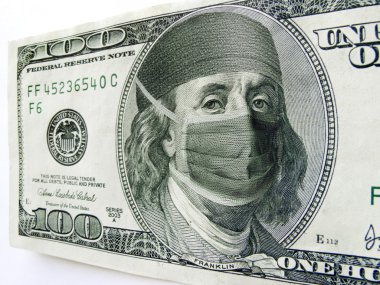 ben franklin 100 dolarlık banknot üzerinde sağlık maske takarak
