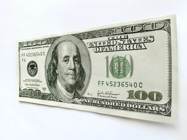 USA hundra dollar bill med ben franklin porträtt — Stockfoto