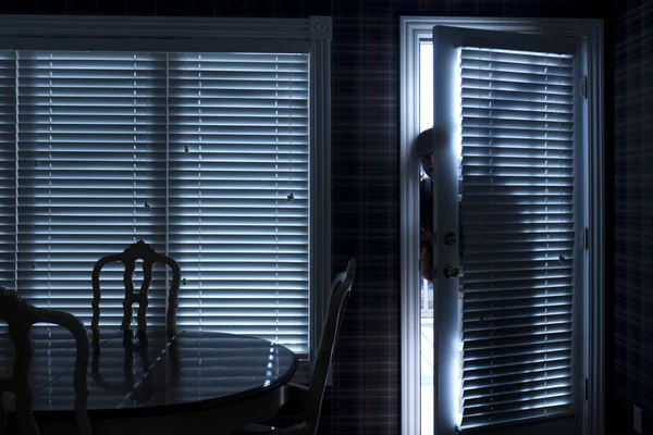 Hırsız eve gece arka kapıdan içeri girerken Telifsiz Stok Fotoğraflar