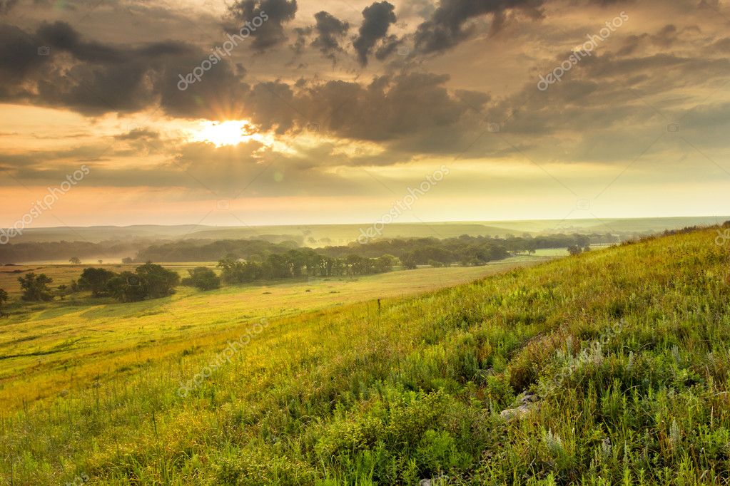 Dramatic Sunrise over the Kansas Tallgrass Prairie Preserve National