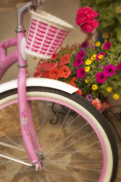 Rosafarbenes und weißes Fahrrad — Stockfoto