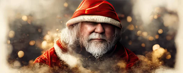 Santa Claus at his house with an angry face. AI generated illustration without reference.