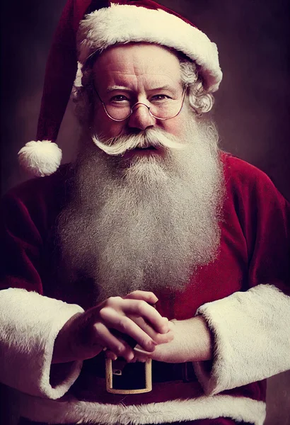 Santa Claus in his house sitting by the fireplace. AI generated image without reference.