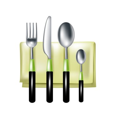 Çatal, bıçak ve kaşıklar üzerinde yeşil peçete