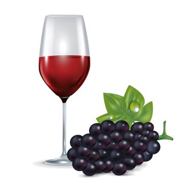 붉은 포도주와 포도 절연 유리arap ve üzüm izole