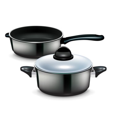 mutfak tencere ve tava üzerinde beyaz izole