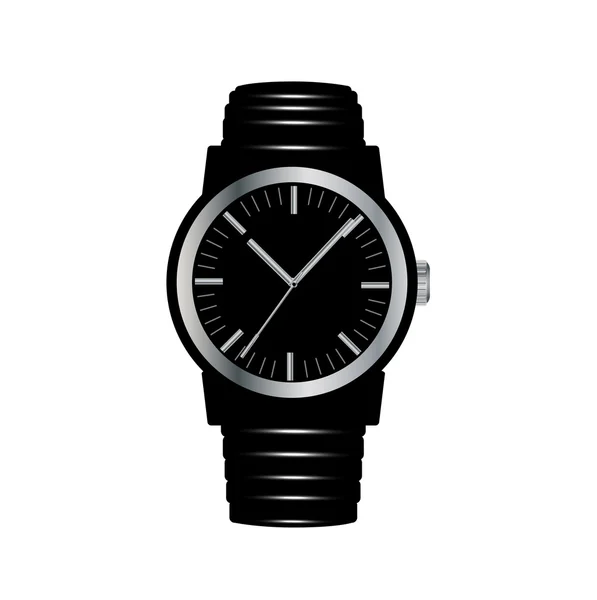 Relógio de pulso preto isolado no branco — Vetor de Stock