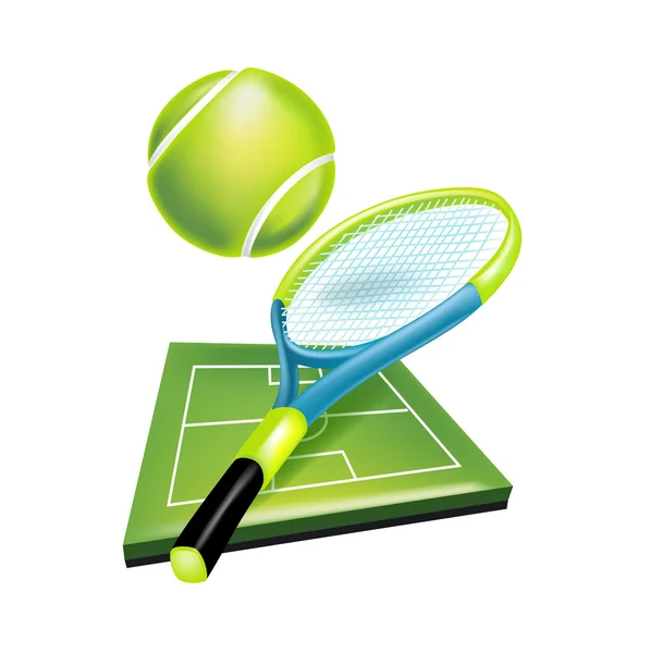 Raqueta de tenis y pelota con campo — Archivo Imágenes Vectoriales