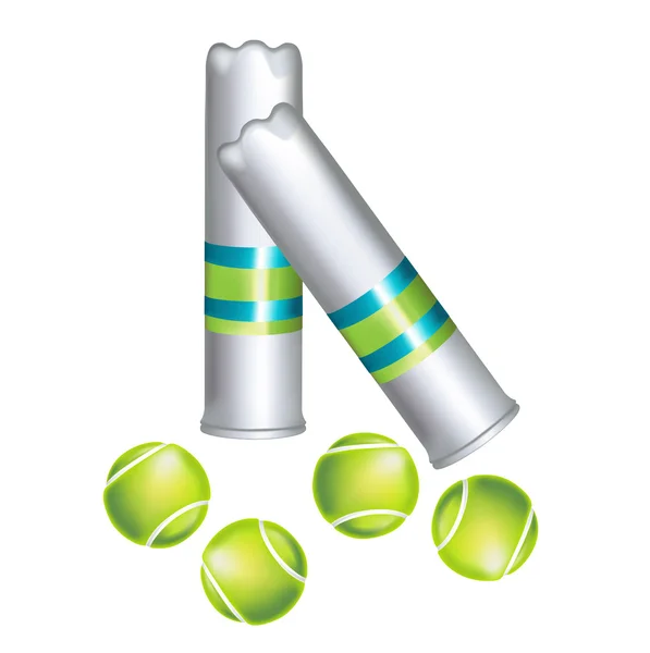 Set of tennis balls and containers isolated — Stock Vector