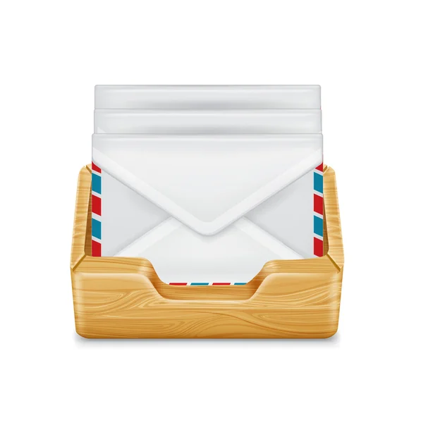 Envelopes em recipiente gaveta de madeira isolada —  Vetores de Stock