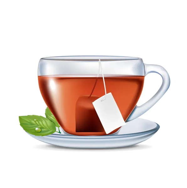 Çay çay poşeti ve yaprakları Vektör Grafikler