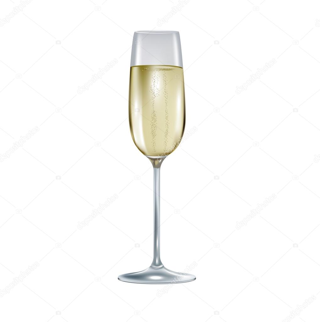 single champagne glass isolated on white