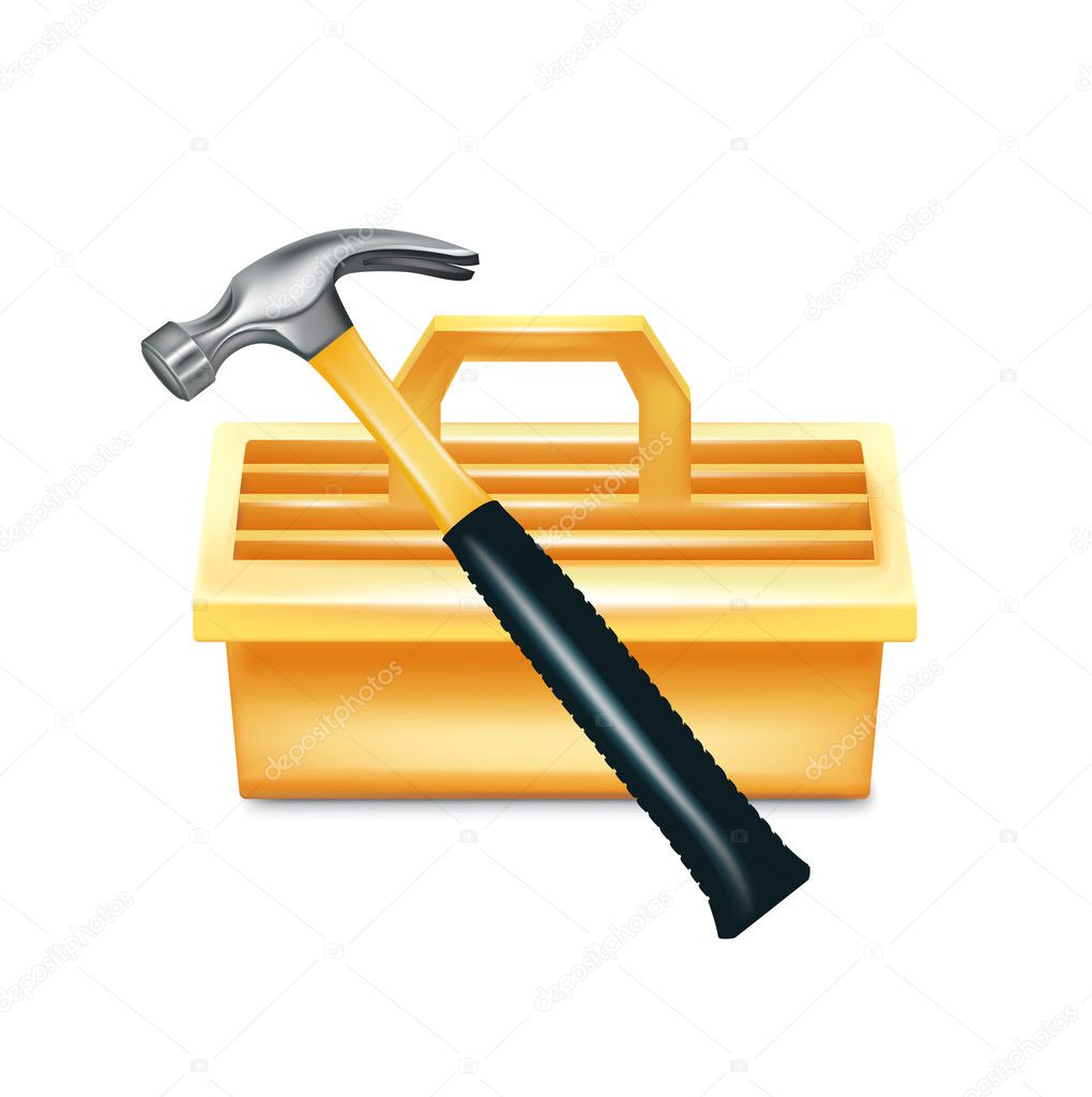 hammer and tool box isolated