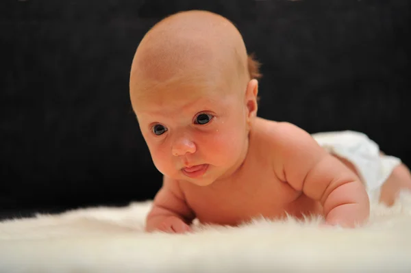 Pasgeboren baby op buik — Stockfoto